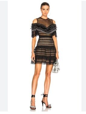 NWOT Self Portrait Striped Panelled Lace Dress Black 4